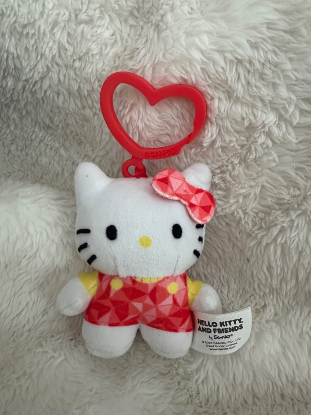 Sanrio Hello Kitty White Plush Keychain with Red Heart Clip
